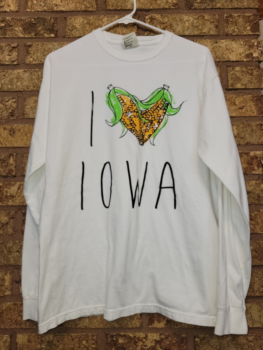 Comfort Colors I Love Iowa White Long Sleeve Cotton Tee Size Medium